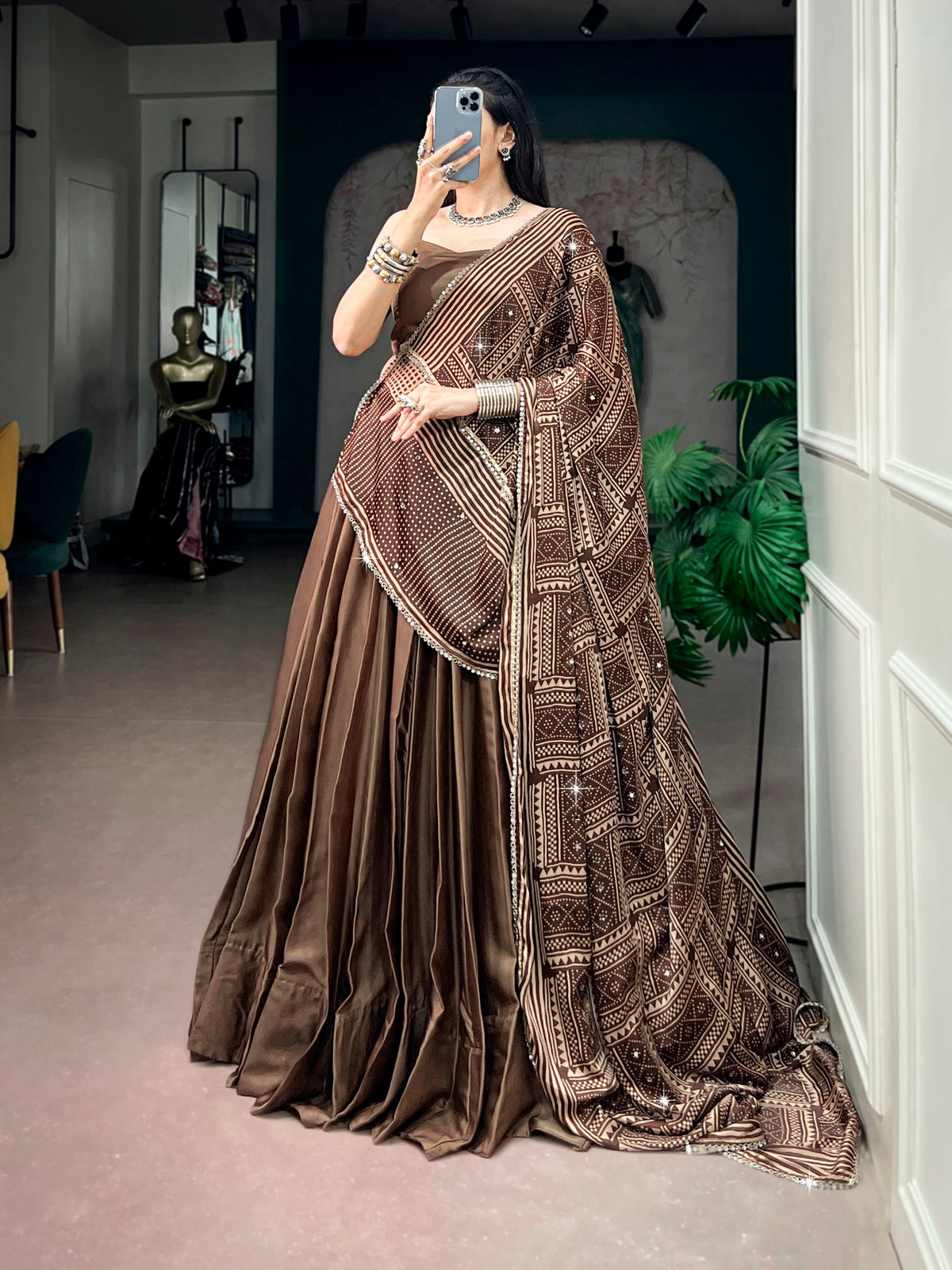 Elegant Moonga Silk Lehenga Choli with Printed Satin Dupatta