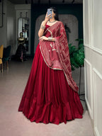 Elegant Moonga Silk Lehenga Choli with Printed Satin Dupatta