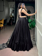 Elegant Moonga Silk Lehenga Choli with Printed Satin Dupatta