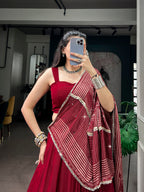 Elegant Moonga Silk Lehenga Choli with Printed Satin Dupatta