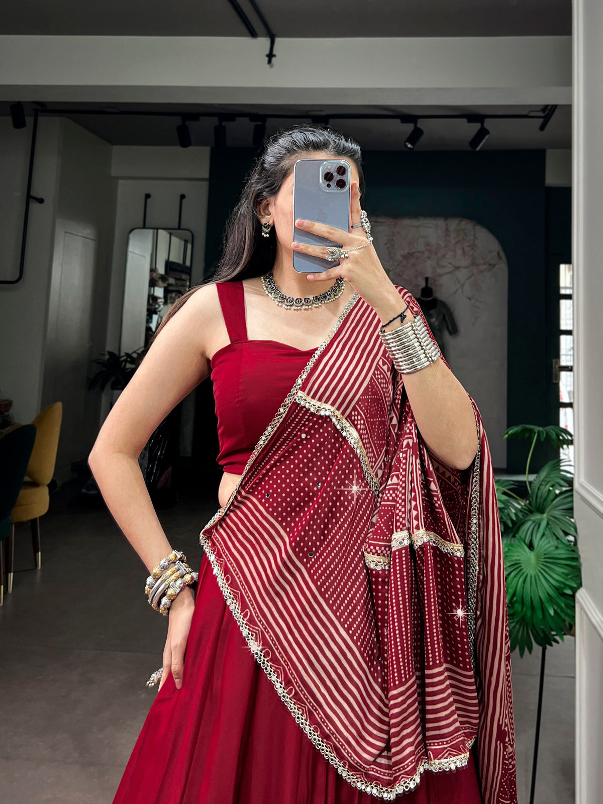 Elegant Moonga Silk Lehenga Choli with Printed Satin Dupatta