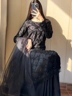 Kiarika Heavy Soft Net Pearl & Sequins Embroidered Kurti Palazzo with Dupatta Set