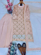 Kiarika Heavy Soft Net Pearl & Sequins Embroidered Kurti Palazzo with Dupatta Set