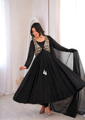 Nritya Black Georgette Anarkali Suit Set with Beautiful Koti