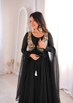 Nritya Black Georgette Anarkali Suit Set with Beautiful Koti