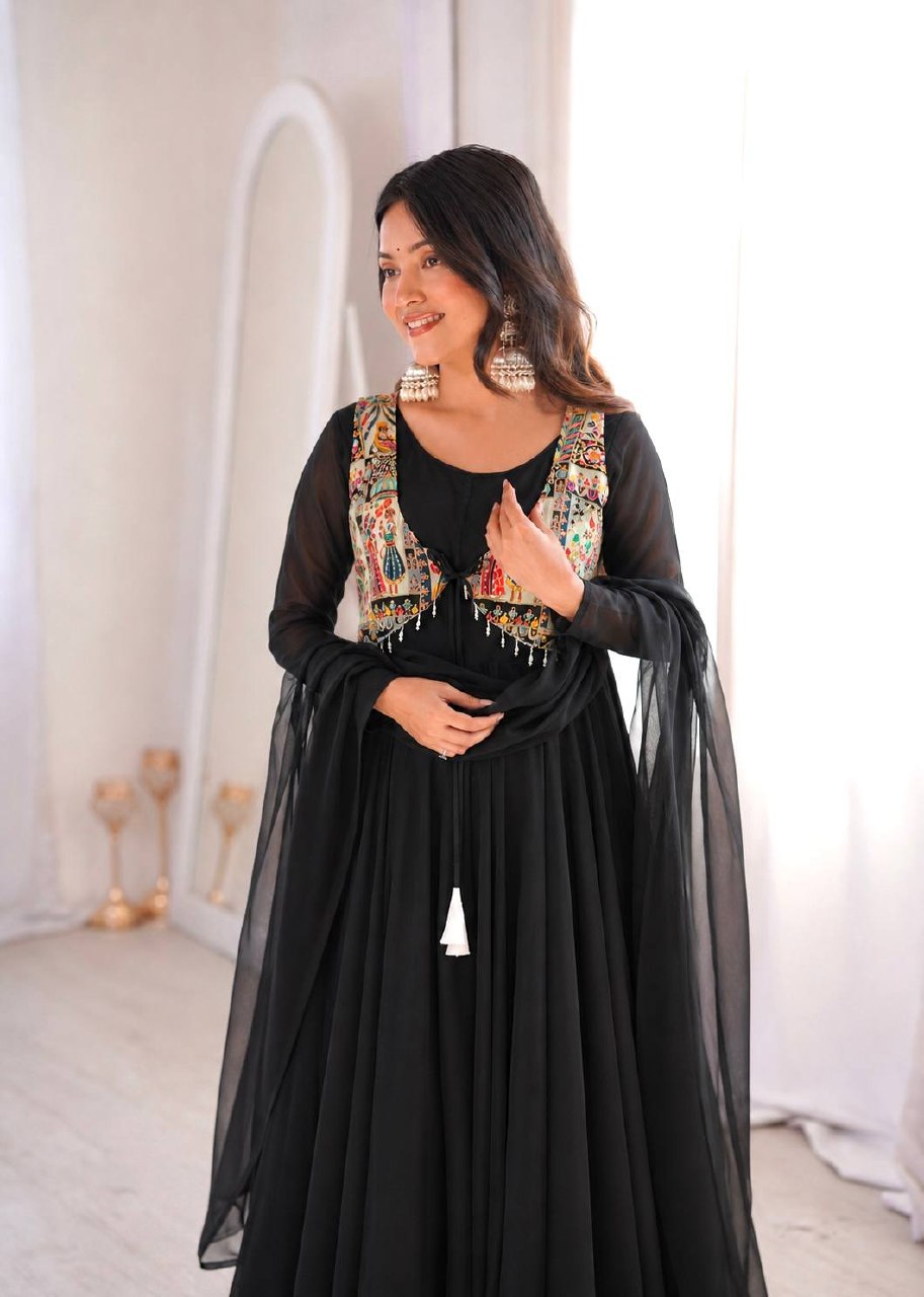 Nritya Black Georgette Anarkali Suit Set with Beautiful Koti