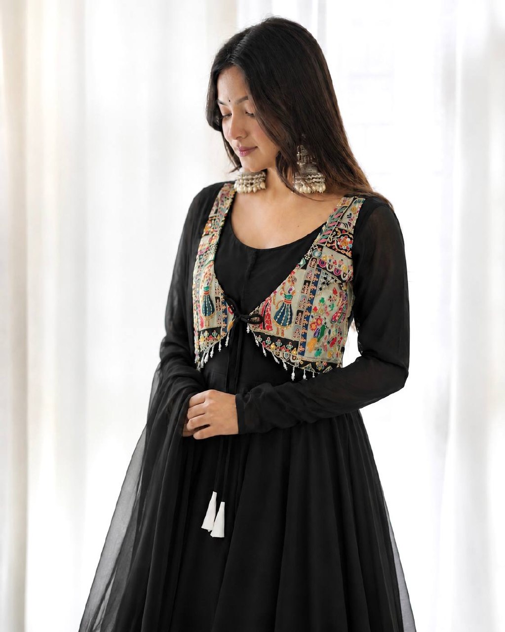 Nritya Black Georgette Anarkali Suit Set with Beautiful Koti