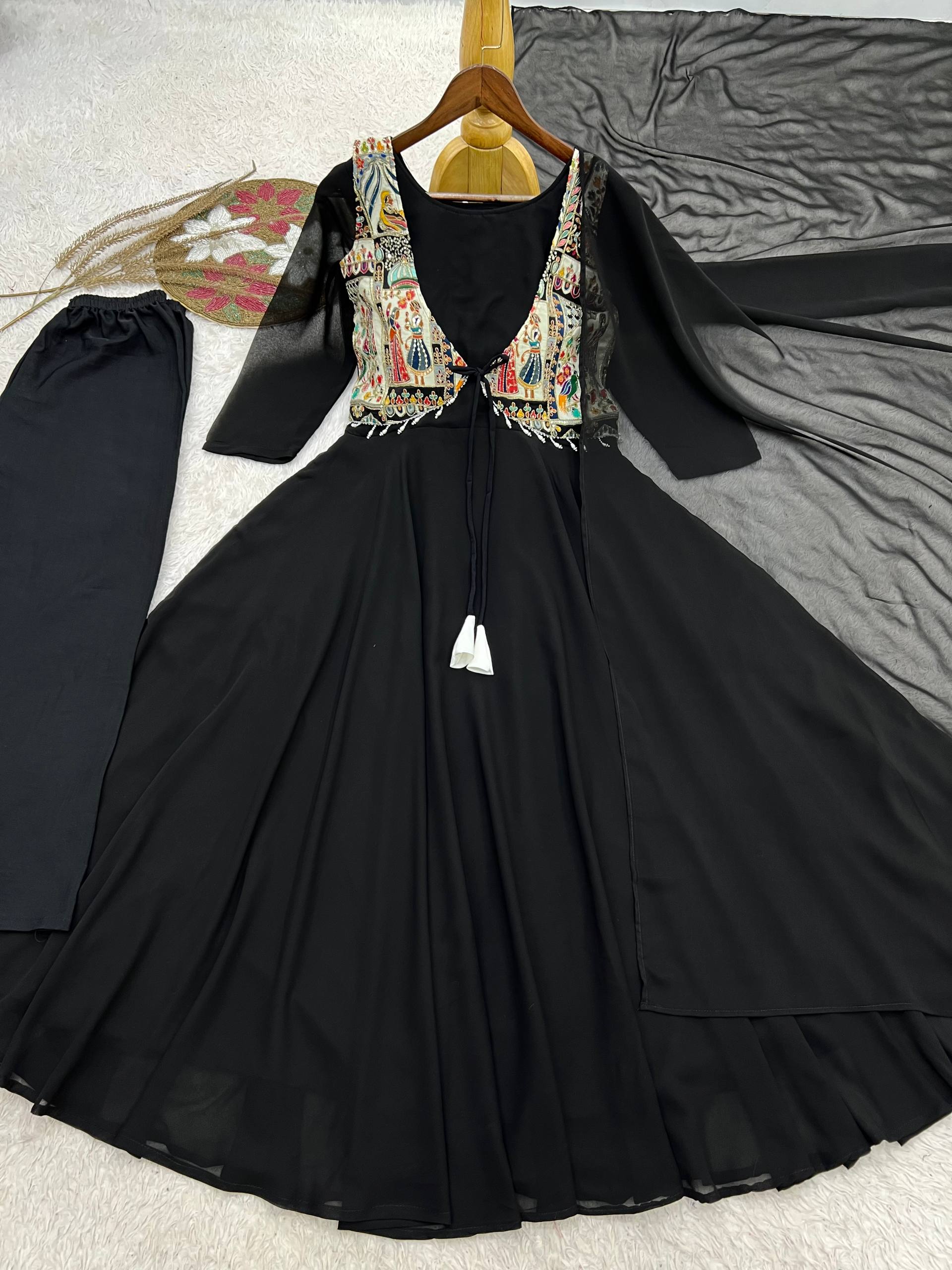 Nritya Black Georgette Anarkali Suit Set with Beautiful Koti