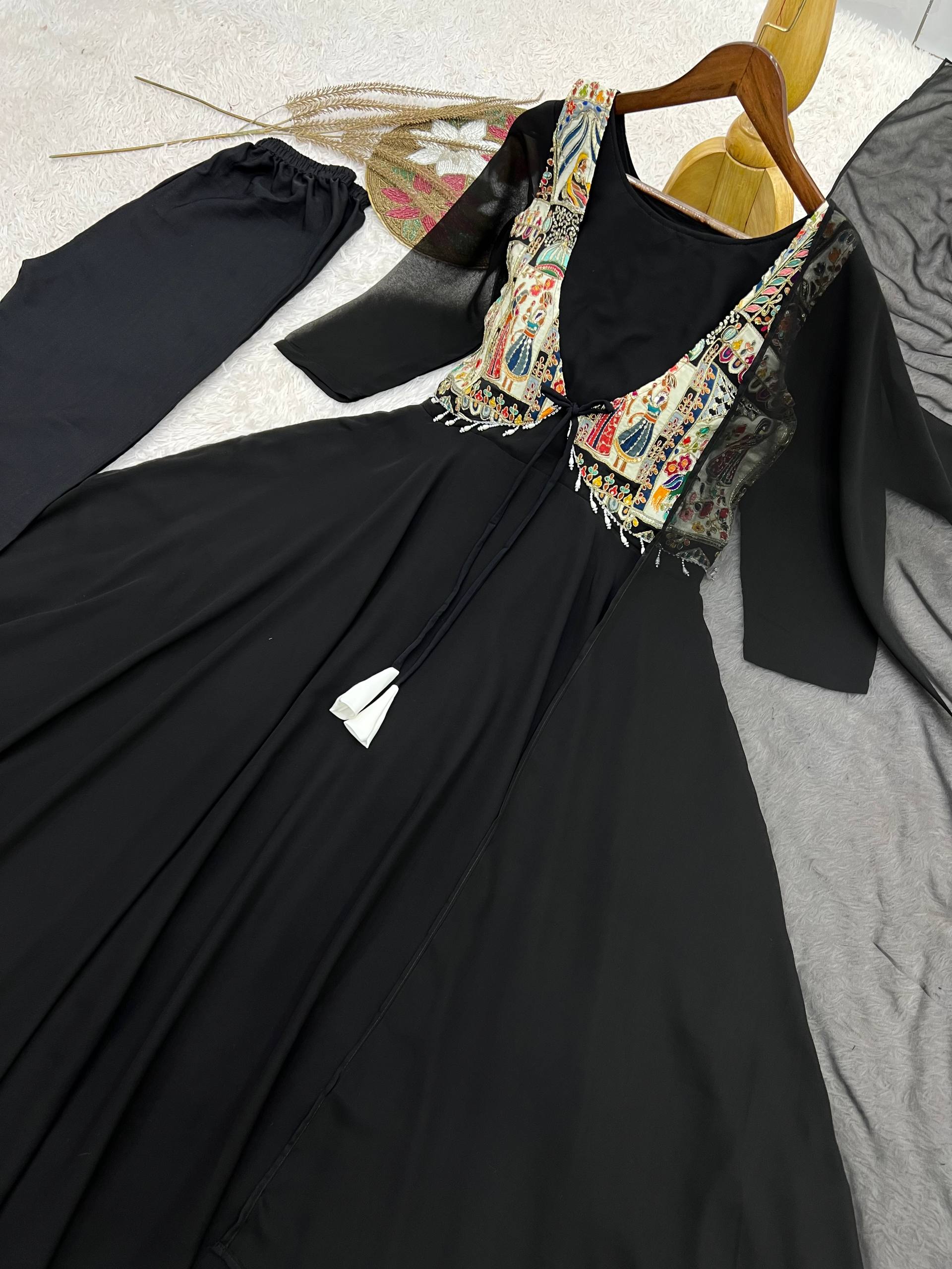 Nritya Black Georgette Anarkali Suit Set with Beautiful Koti