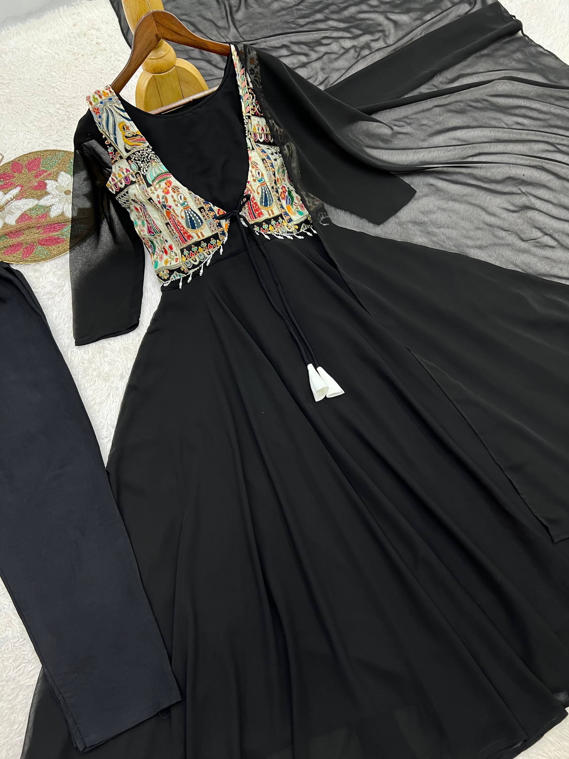 Nritya Black Georgette Anarkali Suit Set with Beautiful Koti