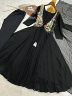 Nritya Black Georgette Anarkali Suit Set with Beautiful Koti
