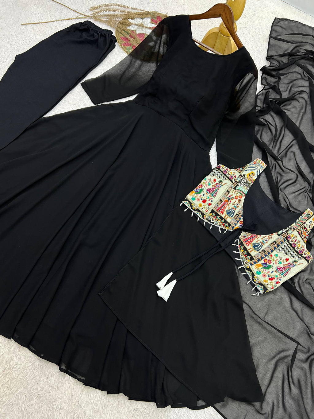 Nritya Black Georgette Anarkali Suit Set with Beautiful Koti
