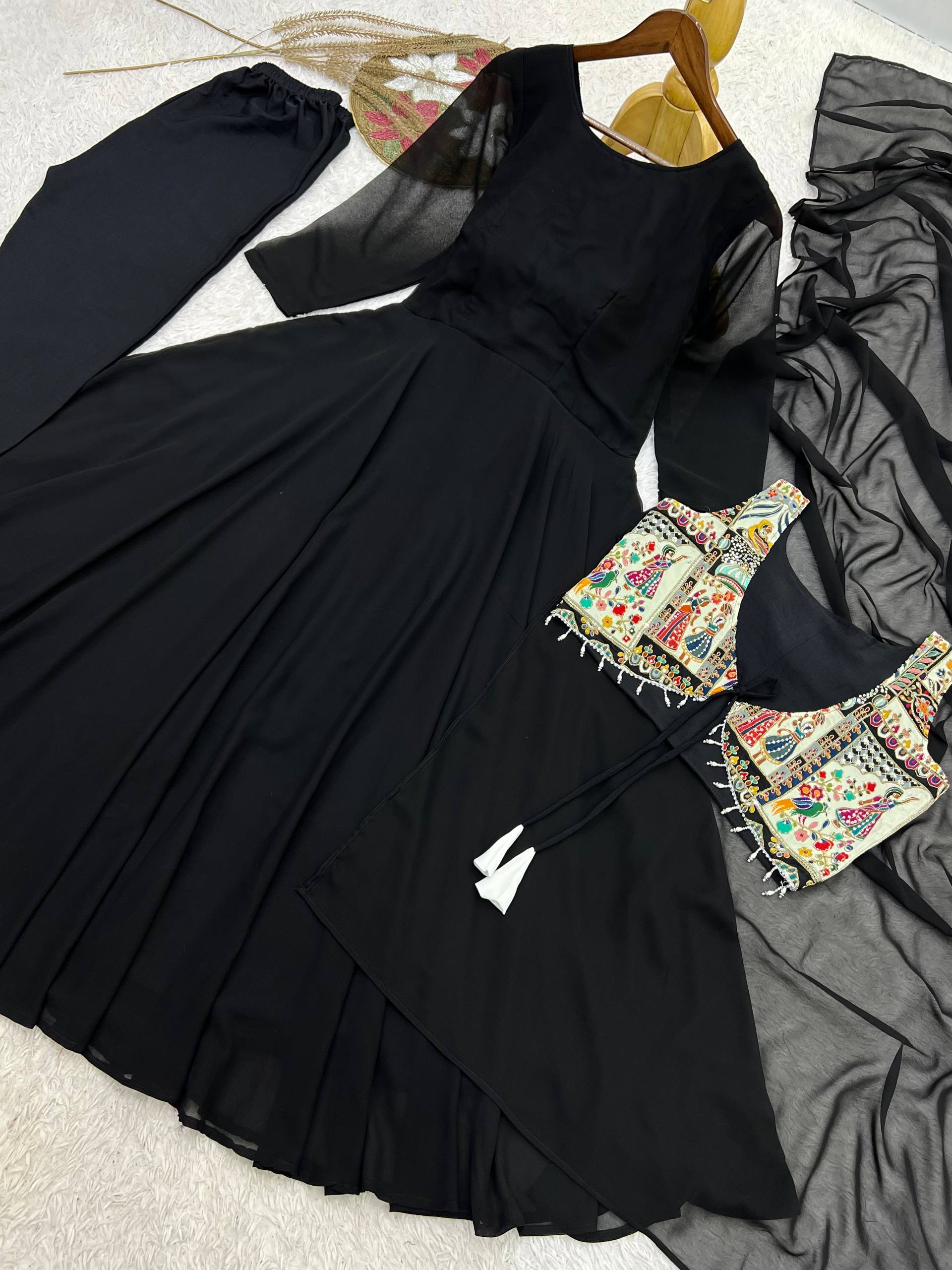 Nritya Black Georgette Anarkali Suit Set with Beautiful Koti