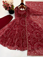 New Arrival Designer Faux Georgette Anarkali Set for Women with Digital Print Work, 48-Inch Flared Kurta, Micro Cotton Pant & Embroidered Dupatta