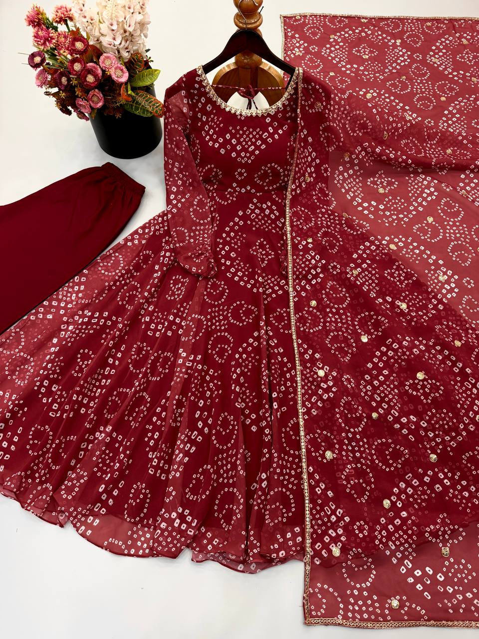 New Arrival Designer Faux Georgette Anarkali Set for Women with Digital Print Work, 48-Inch Flared Kurta, Micro Cotton Pant & Embroidered Dupatta
