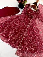 New Arrival Designer Faux Georgette Anarkali Set for Women with Digital Print Work, 48-Inch Flared Kurta, Micro Cotton Pant & Embroidered Dupatta