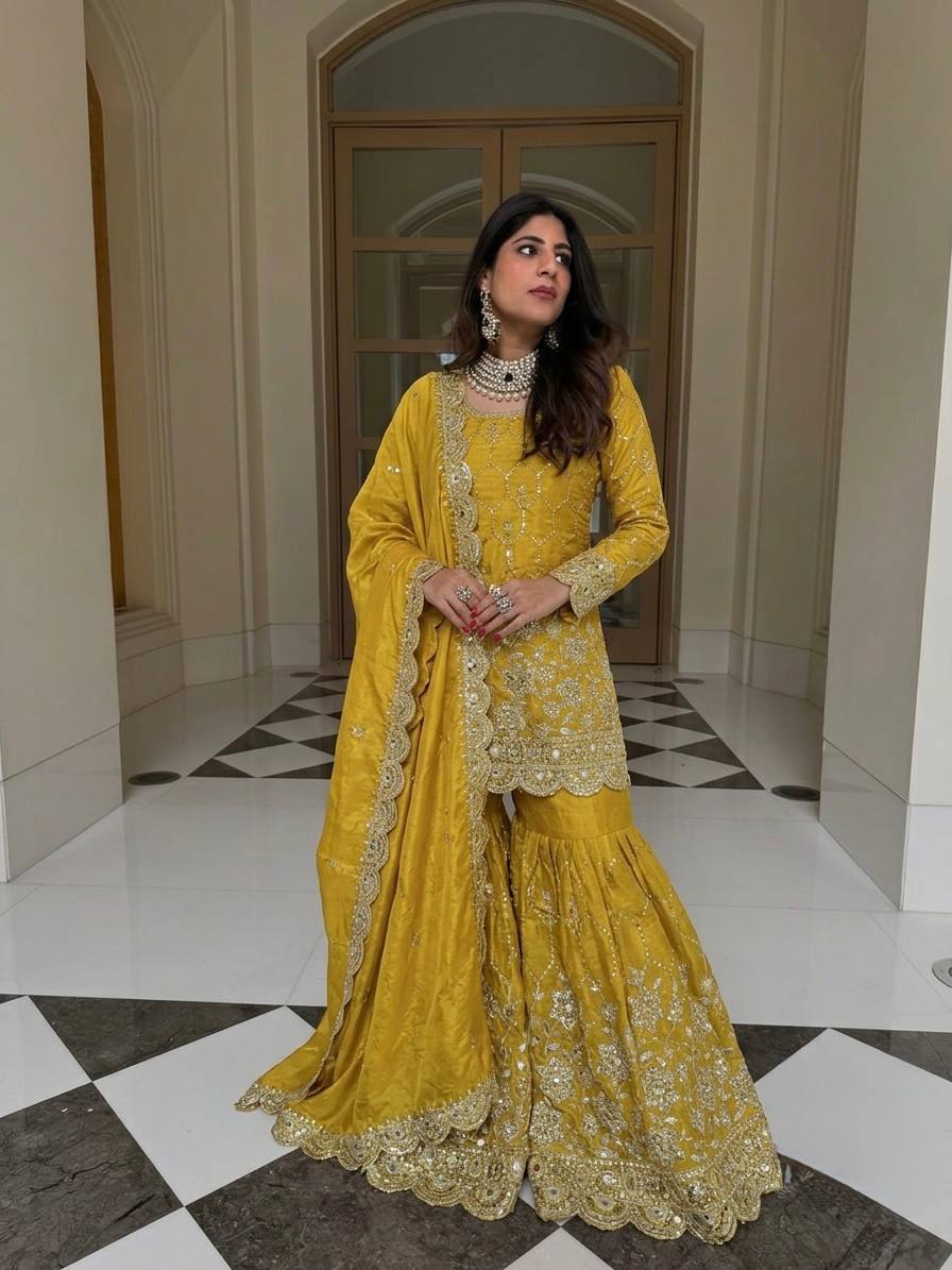 Designer Party Wear Mirror Work Sharara Set