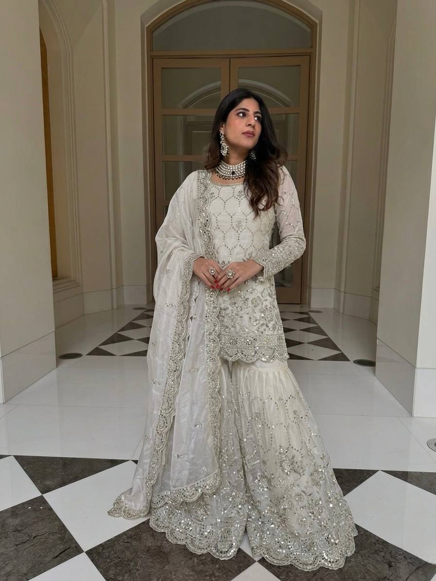 Heavy Embroidery Sequence Work Sharara Outfit