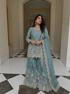 Luxury Silk Sharara Suit with Real Mirror Hand Work