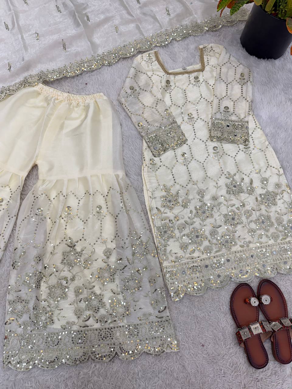 Heavy Embroidery Sequence Work Sharara Outfit