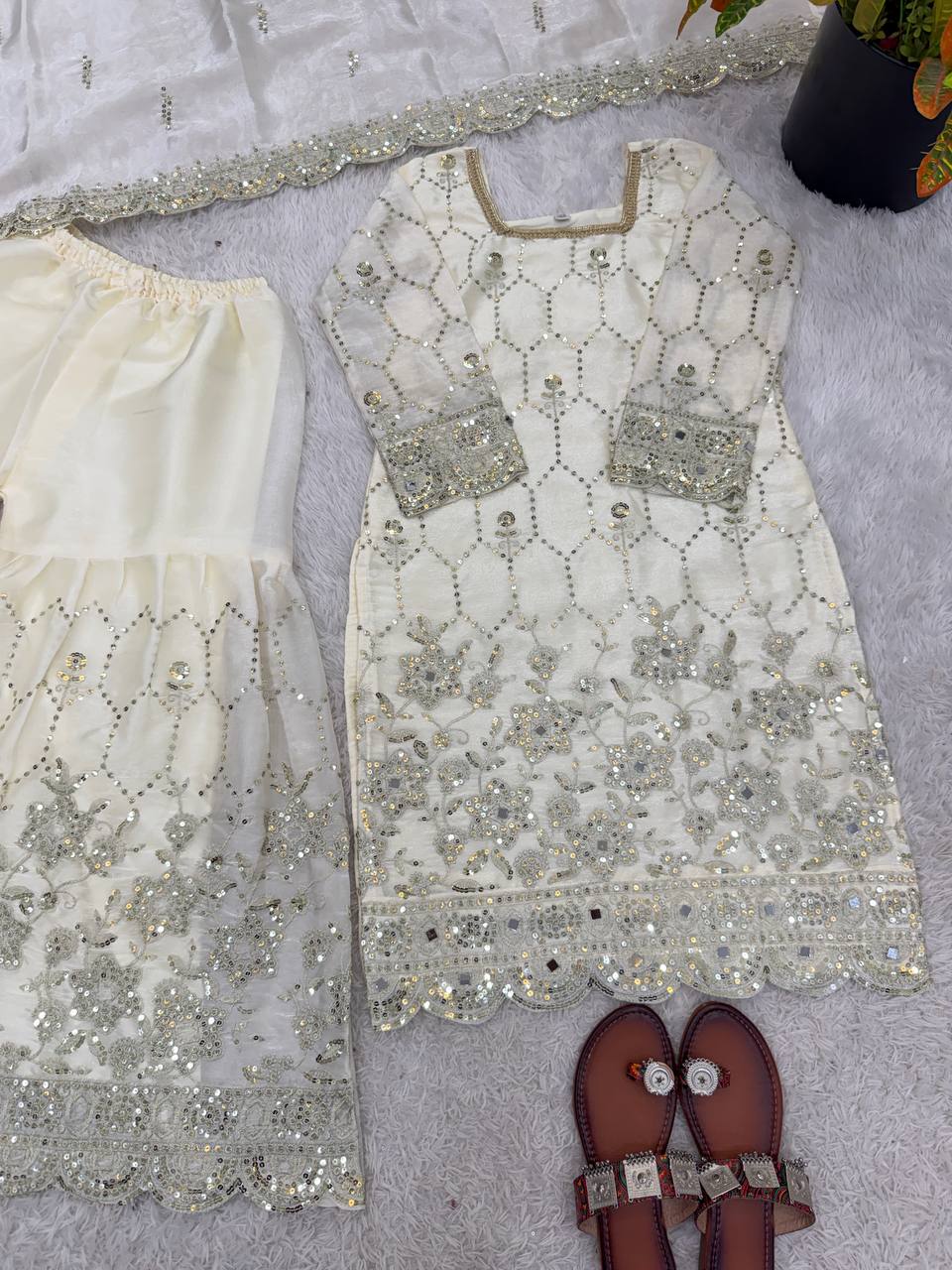 Heavy Embroidery Sequence Work Sharara Outfit