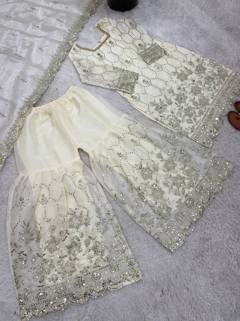 Heavy Embroidery Sequence Work Sharara Outfit