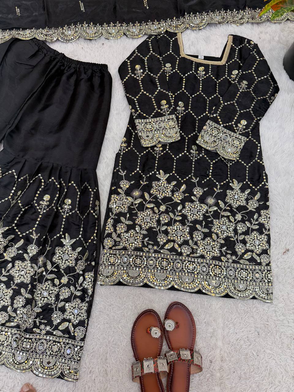 Luxury Sequence Work Sharara Suit Set