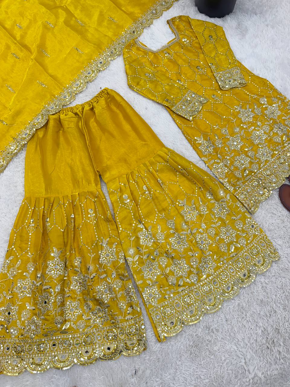 Designer Party Wear Mirror Work Sharara Set