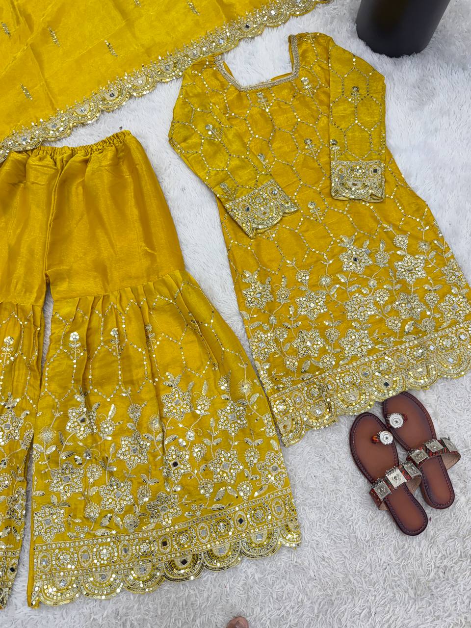 Designer Party Wear Mirror Work Sharara Set
