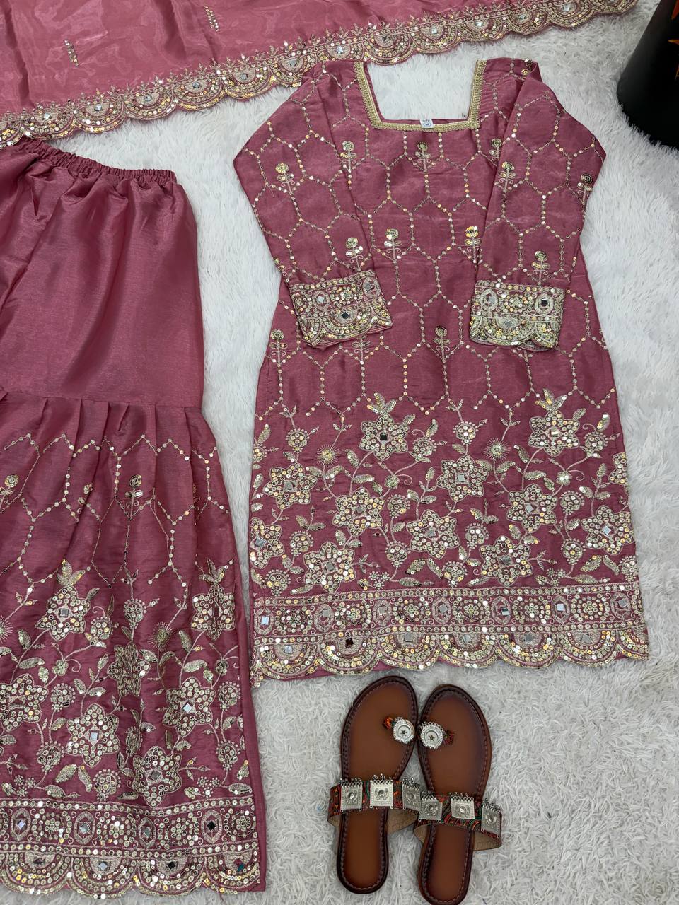 Premium Mirror Work Designer Sharara Set