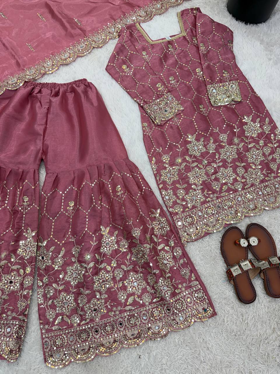 Premium Mirror Work Designer Sharara Set