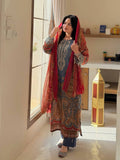 Printed Chinon Palazzo Suit with Silver Diamond Neck Work