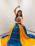 Designer Rayon Embroidered Mirror Work Lehenga Choli with Gota Patti Lace and Bandhni Dupatta