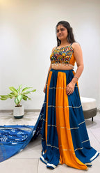 Designer Rayon Embroidered Mirror Work Lehenga Choli with Gota Patti Lace and Bandhni Dupatta