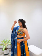 Designer Rayon Embroidered Mirror Work Lehenga Choli with Gota Patti Lace and Bandhni Dupatta