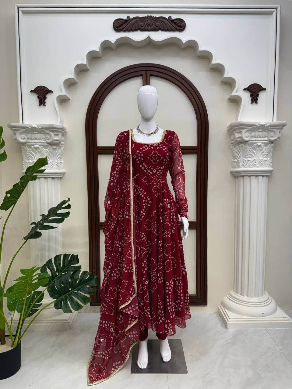 Kashvi Bandhani Print Anarkali Set with Mirror Work Dupatta
