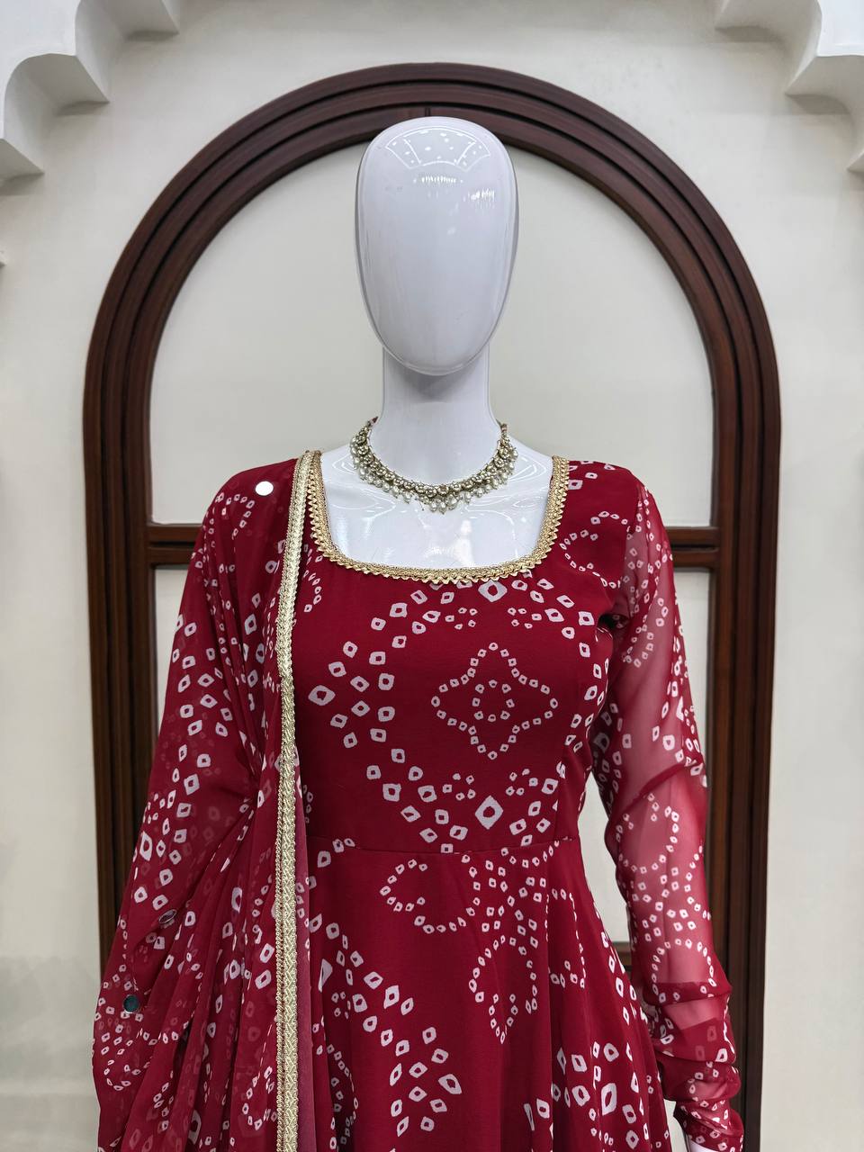 Kashvi Bandhani Print Anarkali Set with Mirror Work Dupatta