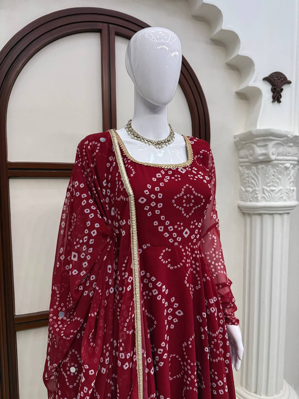 Kashvi Bandhani Print Anarkali Set with Mirror Work Dupatta