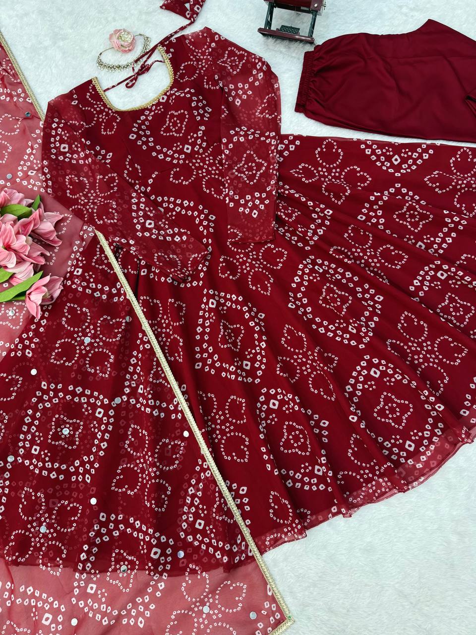Kashvi Bandhani Print Anarkali Set with Mirror Work Dupatta