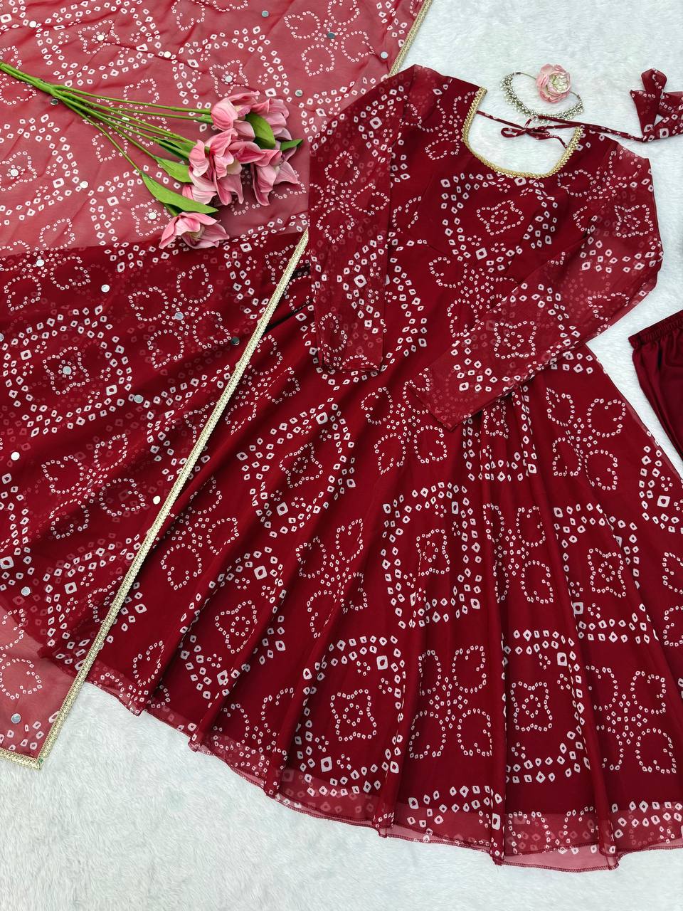 Kashvi Bandhani Print Anarkali Set with Mirror Work Dupatta