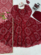 Kashvi Bandhani Print Anarkali Set with Mirror Work Dupatta