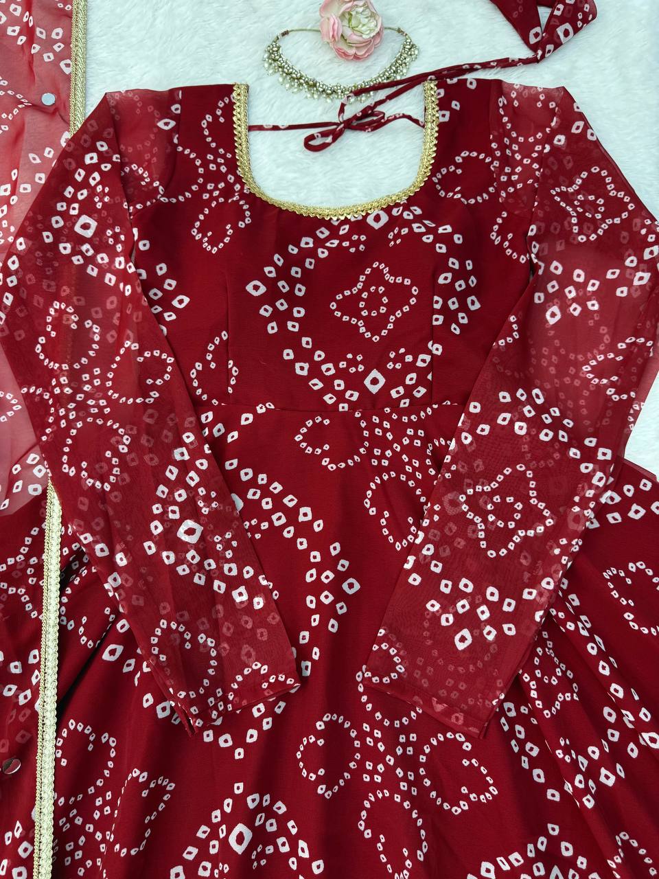 Kashvi Bandhani Print Anarkali Set with Mirror Work Dupatta