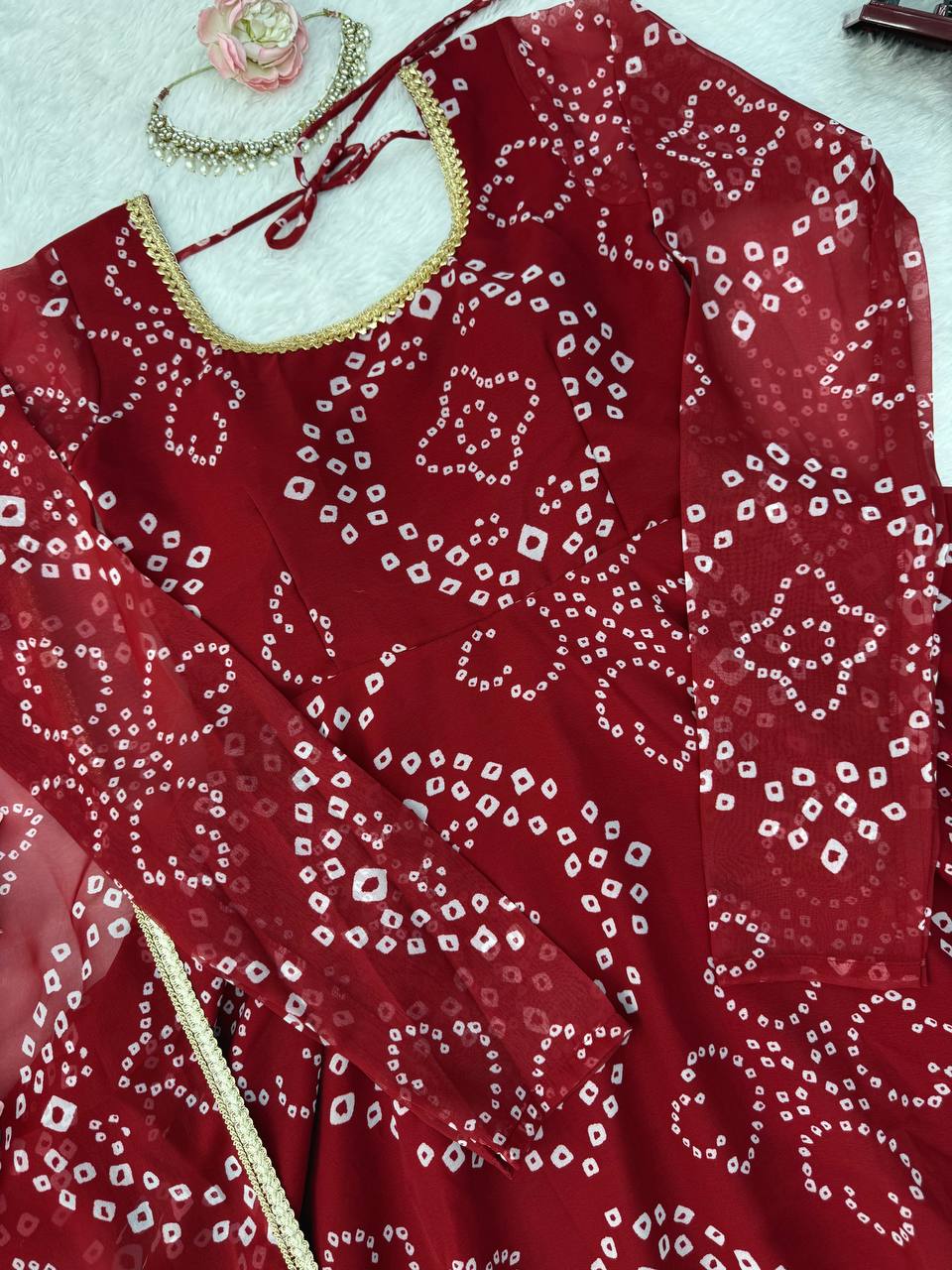 Kashvi Bandhani Print Anarkali Set with Mirror Work Dupatta