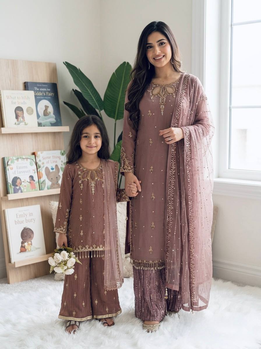 Premium Faux Georgette Suit with Embroidered Tissue Net Dupatta