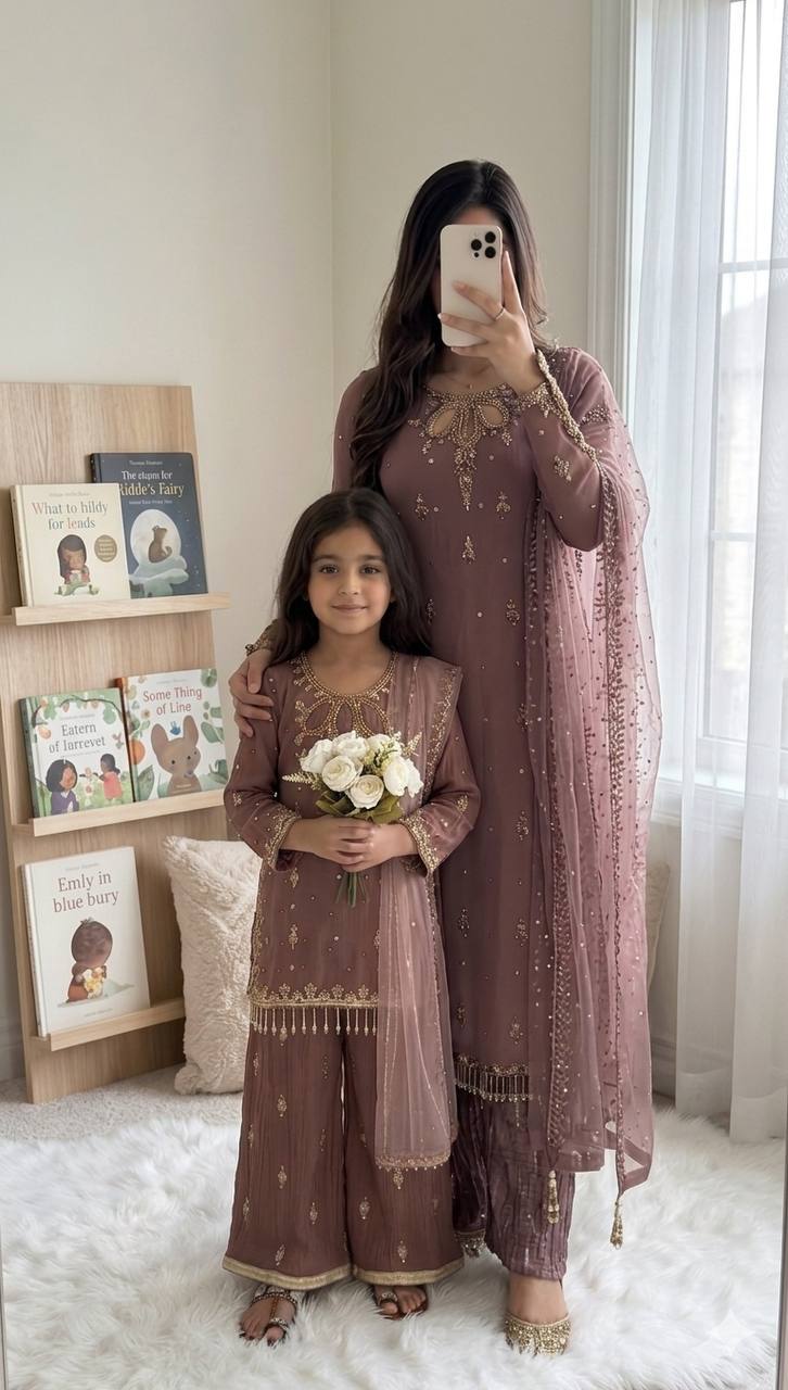 Premium Faux Georgette Suit with Embroidered Tissue Net Dupatta