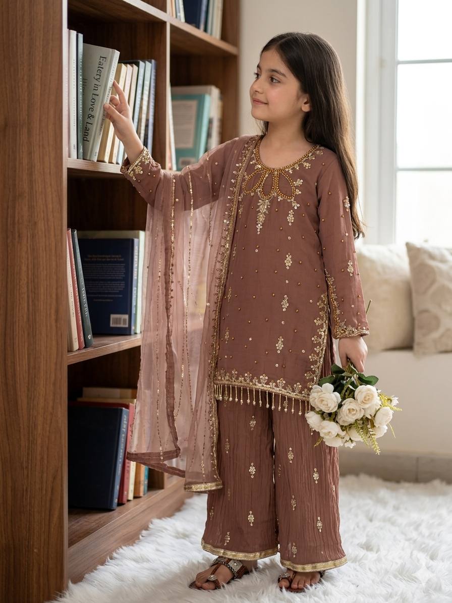 Premium Faux Georgette Suit with Embroidered Tissue Net Dupatta