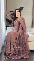 Premium Faux Georgette Suit with Embroidered Tissue Net Dupatta
