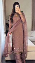 Premium Faux Georgette Suit with Embroidered Tissue Net Dupatta