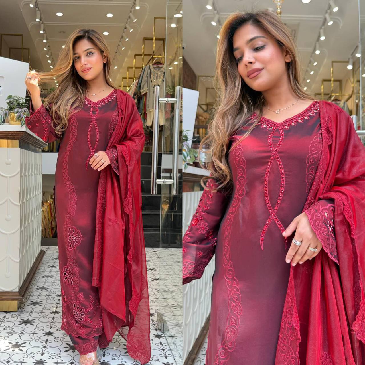 Women's Party Wear Sequin Embroidered Kurti Set with Palazzo