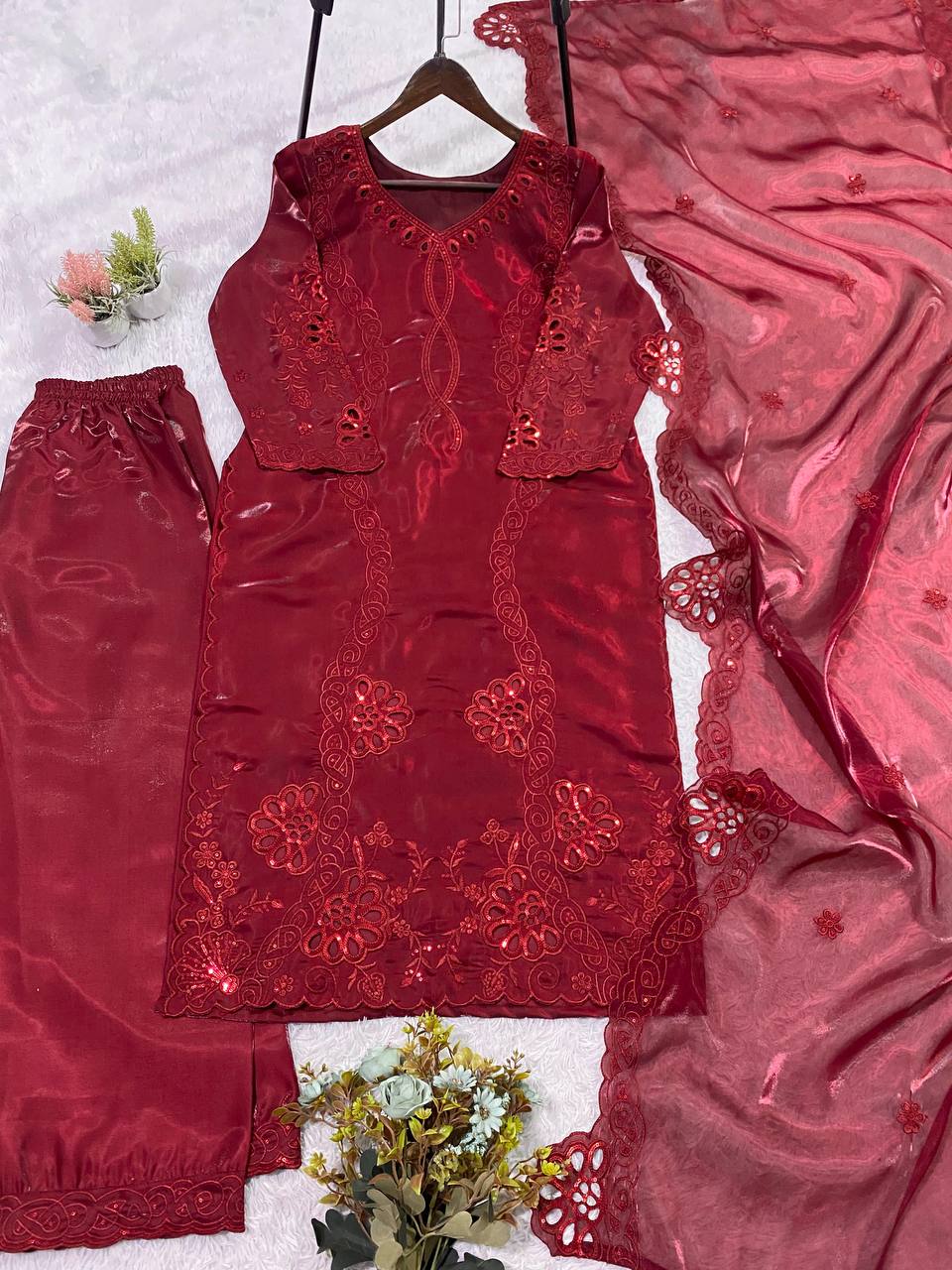 Women's Party Wear Sequin Embroidered Kurti Set with Palazzo